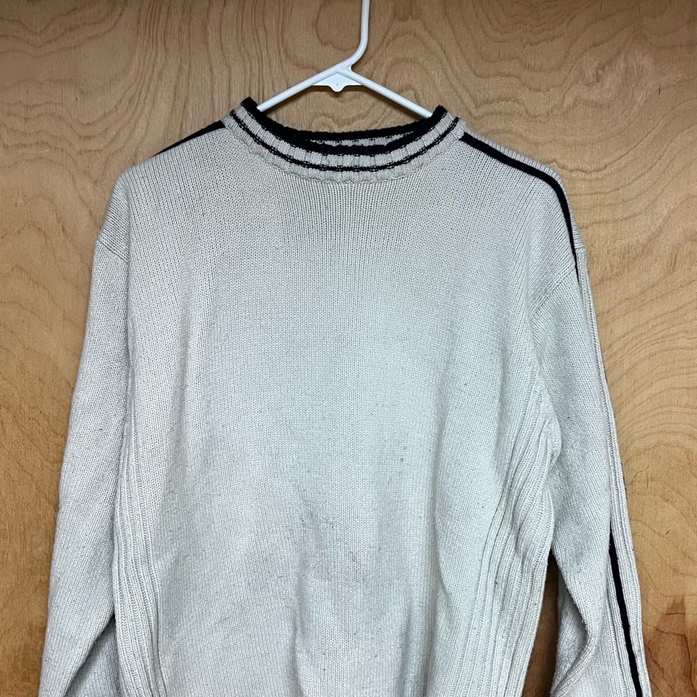 Cream and Dark Blue Crewneck Sweater